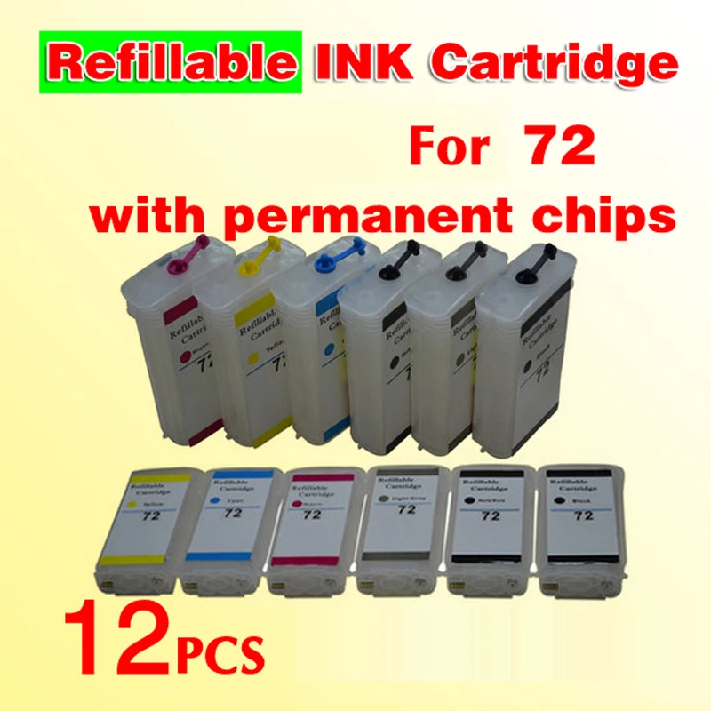 wholesale for HP72 refillable ink cartridge (with permanent chips) for designjet T610 T770 T790 T1100 T2300