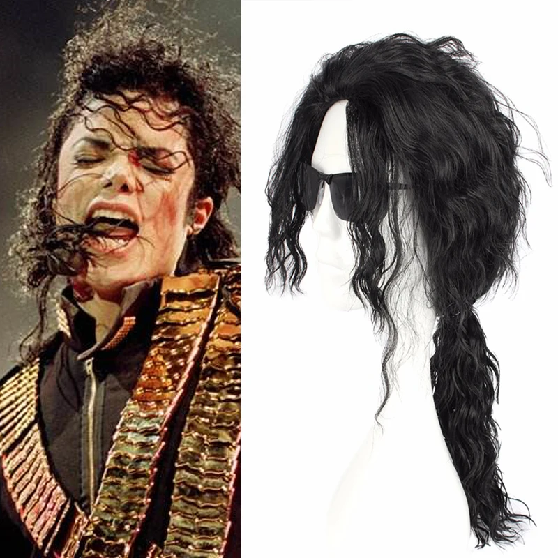 

Michael Jackson COS hairs Male King MJ Black Fashion Handsome Curly Cosplay Hairwear Halloween and Christmas for Men and Women