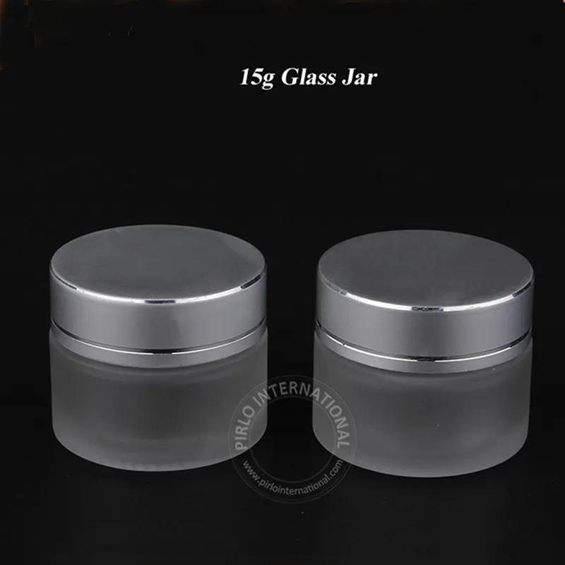 20pcs15g Empty Frosted Glass Jar 15ml Cosmetic Cream Packing Containers With Silver Lid