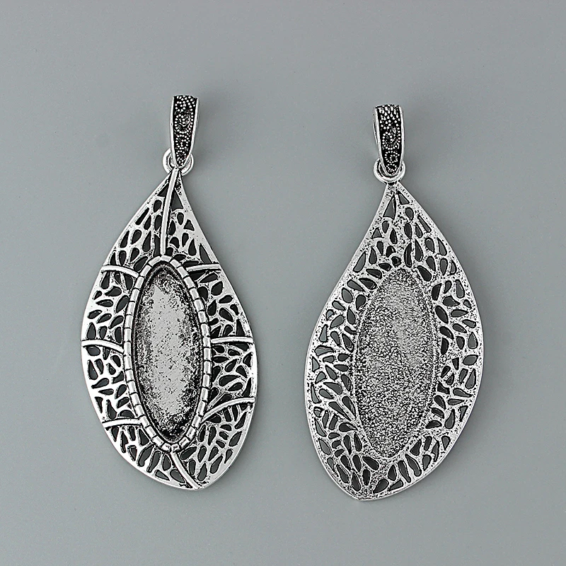 4Pcs Tibetan Silver Teardrop Charms Pendants 36x14mm Waterdrop Bezel Tray Cameo Cabochon Setting For Necklace Jewelry Making
