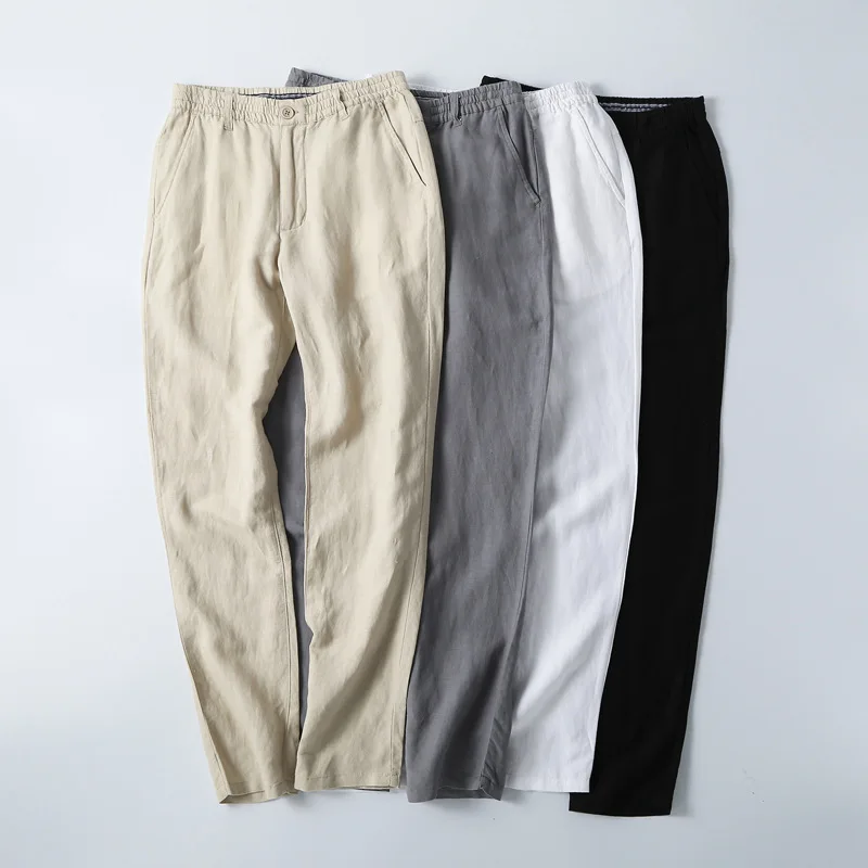 

Plus Size M-5XL Summer Linen Casual Pants Men Breathable Thin Flax Trousers Joggers Sweatpants Male Cotton Pants PT-342