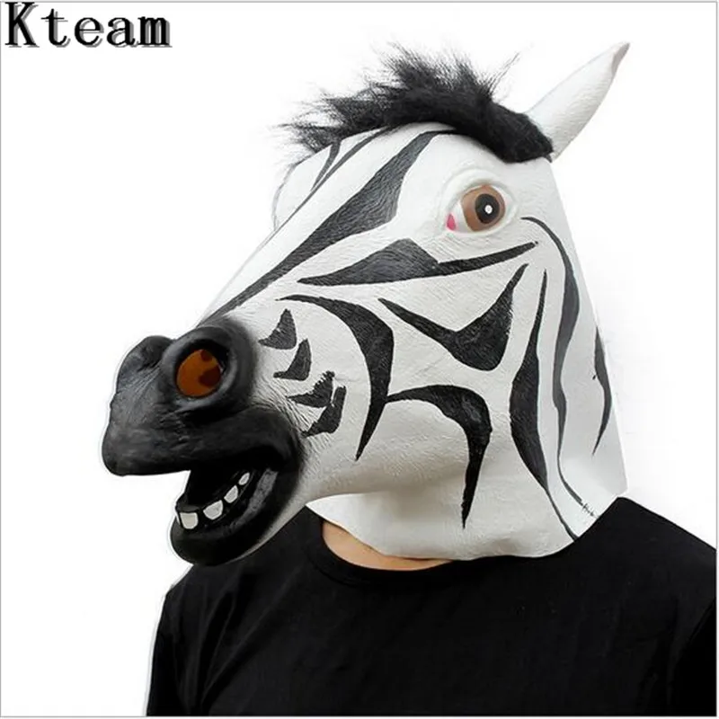 

Top Quality Fun Halloween Mask Realistic Latex Horse Head Interesting Party Masquerade Masks Silicone Face Zebra horse Mask Toy