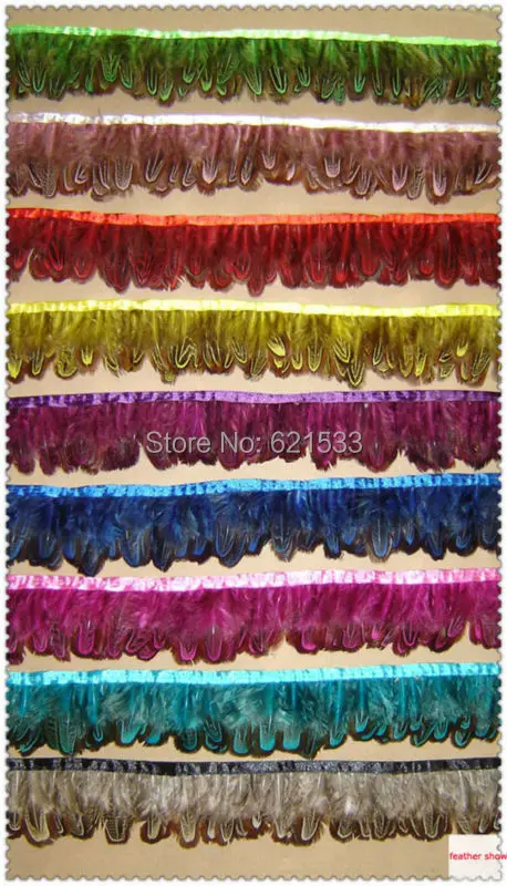 New!2Yards/lot!5-6CM Height Dyed Ringneck Pheasant feather trim fringe,9 colour for choice,freeshipping