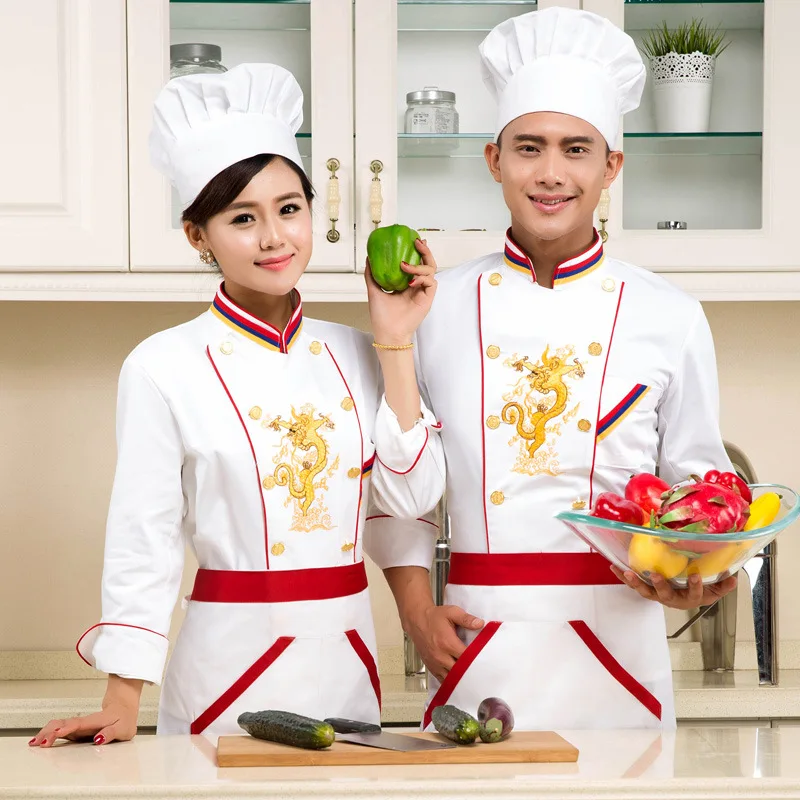 Hotel Chef's Uniform Embroidered Dragon New Arrival Kitchen Chef Costume Hotel Restaurant Chef's Clothes Long Sleeve B-5578