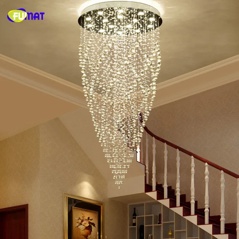 

FUMAT Modern Long Round Stairs Lighting K9 Crystal Stainess Steel LED Ceiling Lamp Luxury For Dining Room Foyer Kitchen Duplex