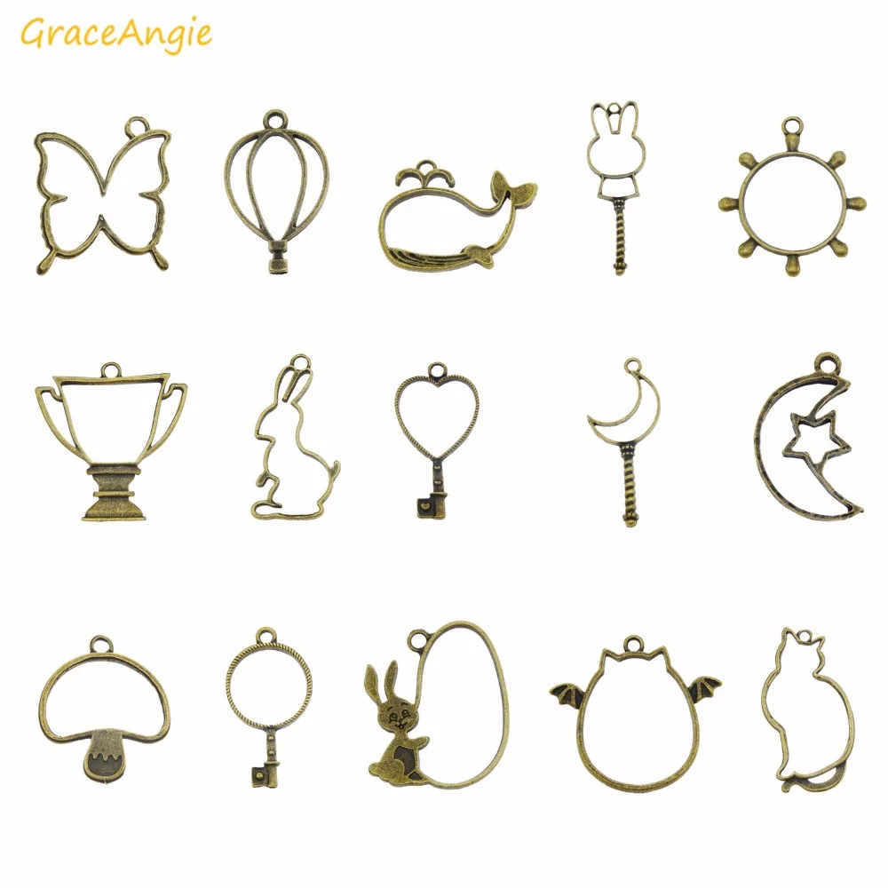 GraceAngie 5sets/pack Cute multi type Alloy Molds Randomly shape DIY Necklace Pendant Charms Metal Making Jewelry Craft Tools