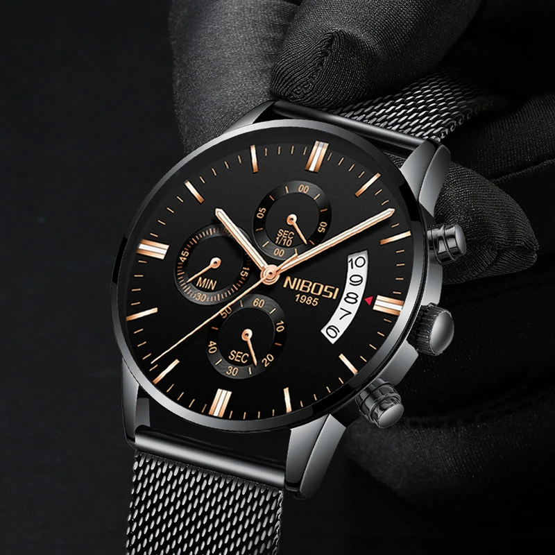 NIBOSI Men Watches 2019 Luxury Brand Business Quartz Wristwatch Waterproof Casual Dress Watch Men Full Steel Relogios Masculino