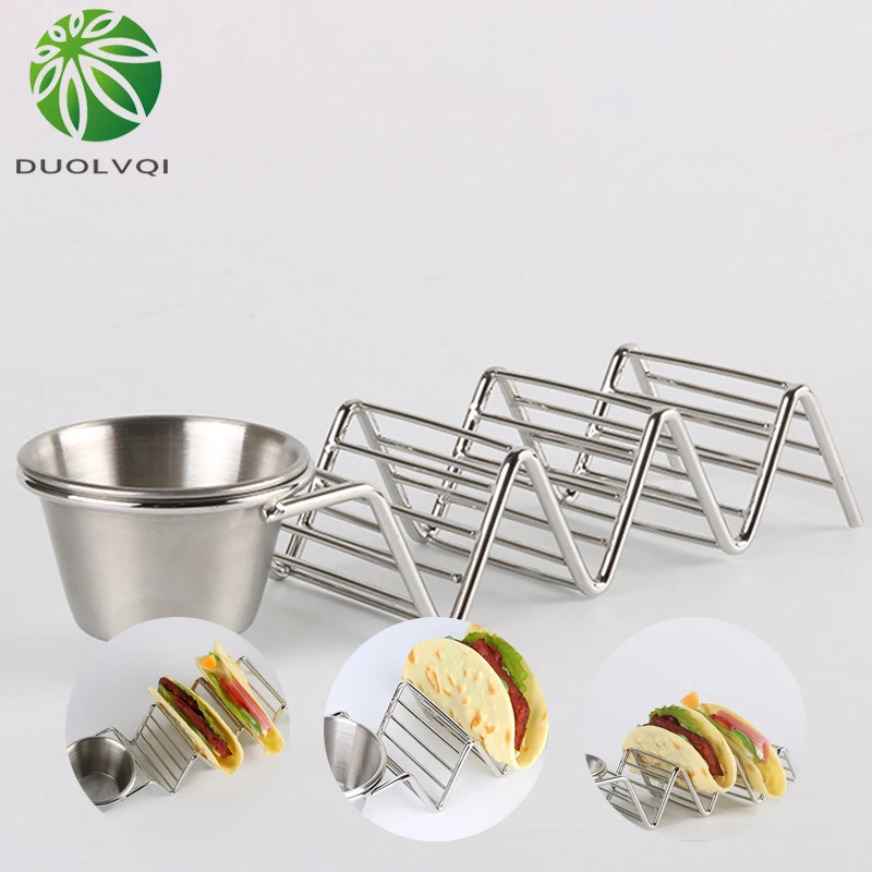 

Stainless Steel Corn Rolls Pancake Rack Taco Holder Stand Mexican Food Racks Wave Shaped Restaurant Food Display Tool With Cup