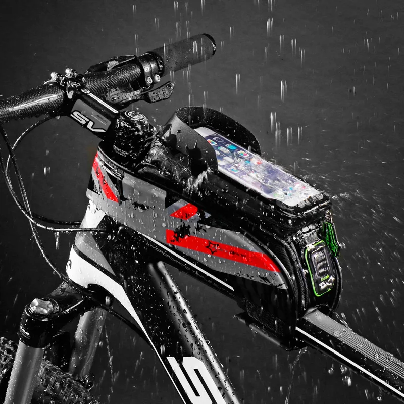 Rockbros telefone bicicleta sacos à prova de chuva 5.8/6.0 caso do telefone tela de toque ciclismo sacos panniers quadro da bicicleta acessórios