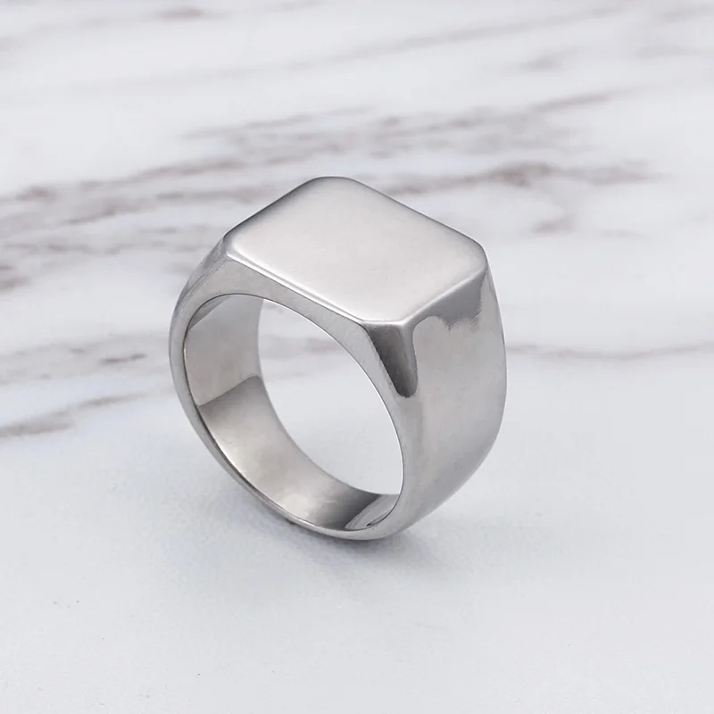 High Quality Square Ring For Men Smooth Stainless Steel Fashion Party Finger Jewelry Gift