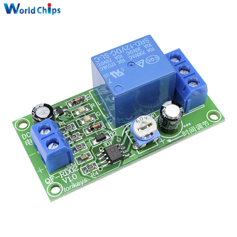 DC 12V Conduction NE555 Delay Timer Switch Adjustable Time Delay Relay Module AC 250V 10A DC 30V 0-60S Connect Module