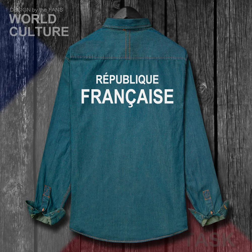 France French Republic FRA FR Jacket Men Clothes Autumn Long Sleeve Cowboy Coat Fashion Turn-down Collar Jeans Shirt Tops New 20