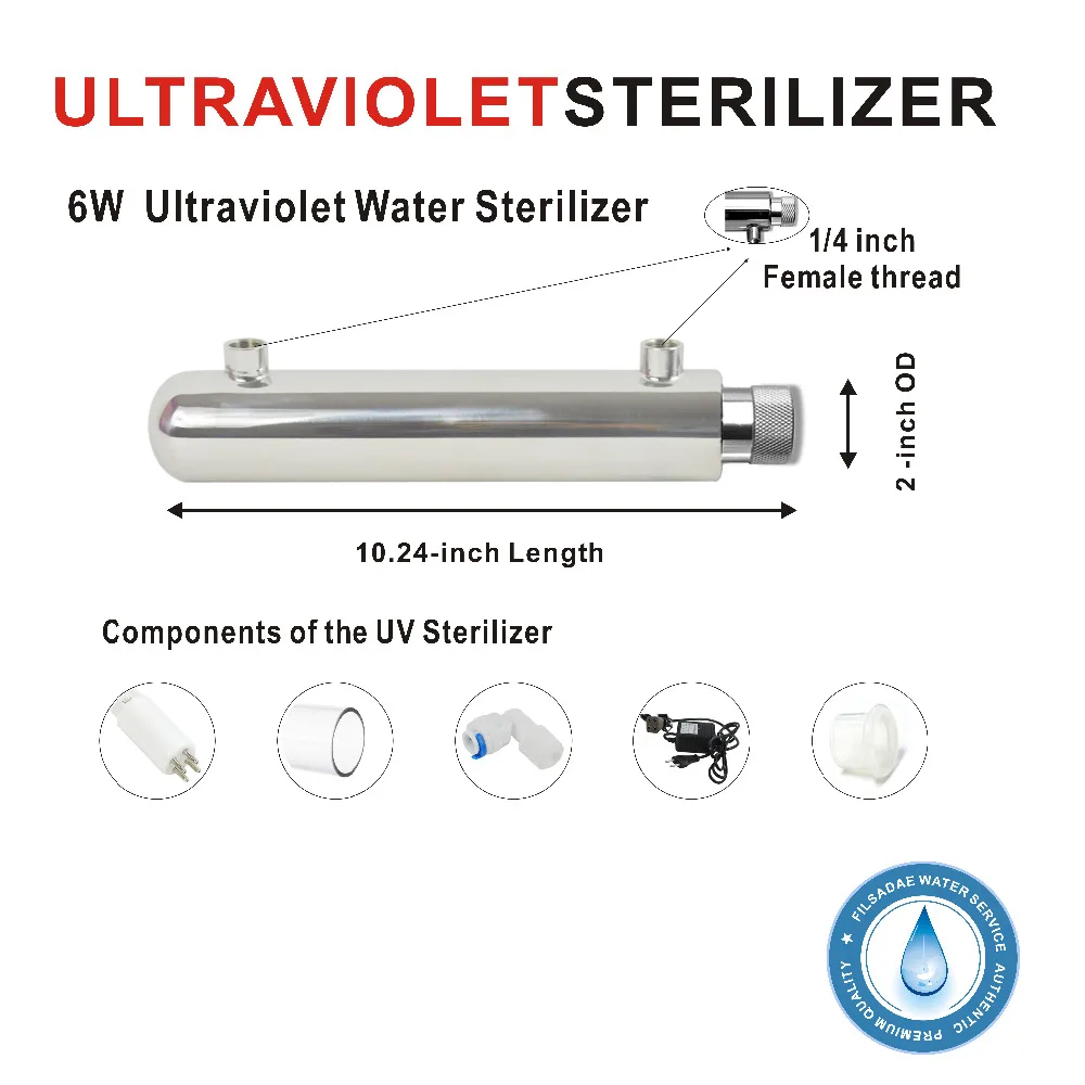 6W Luce Ultravioletta di Filtrazione Dell'acqua Potabile Sterilizzatore UV 0.5 GPM per Acqua Per Uso Domestico, potenza 200 - 240V & Europa spina A due pin