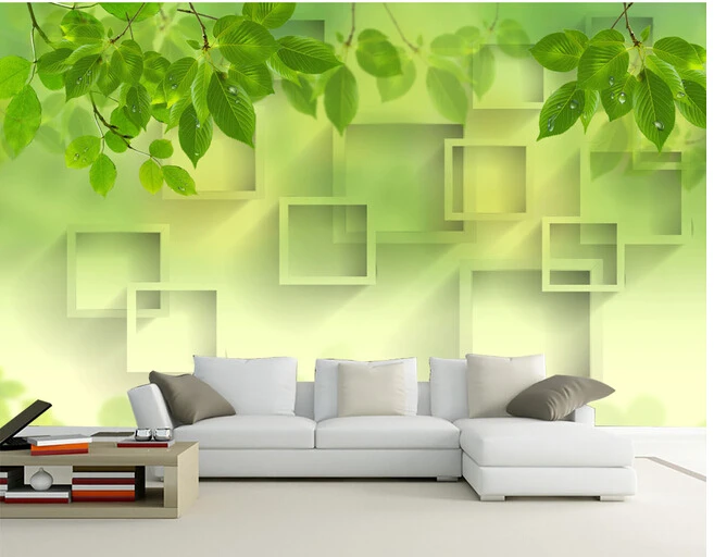 

The most popular 3D large murals, green leaves and fresh background wall paper, living room sofa TV wall bedroom wall paper