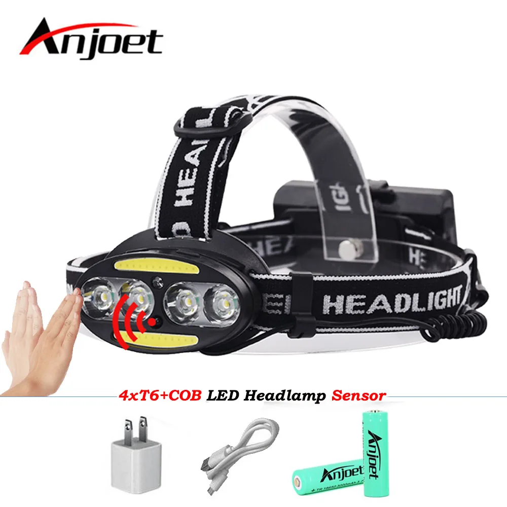 

6 led headlamp headlight cree xml t6 cob IR Infrared Induction head rechargeable flashlight torch USB rechargeable 18650 battery