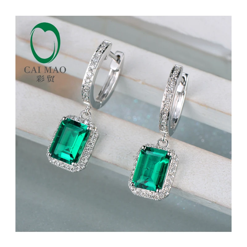 1.98ct 5x7mm Lab-Created Emerald Diamond Engagement Earrings In 14K White Gold