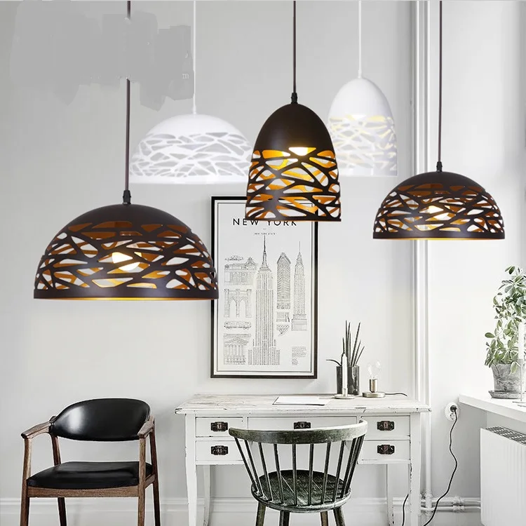 

New Iron Pendant Lights simple creative restaurant coffee single head dining Pendant Lamps personality semicircle lampshade