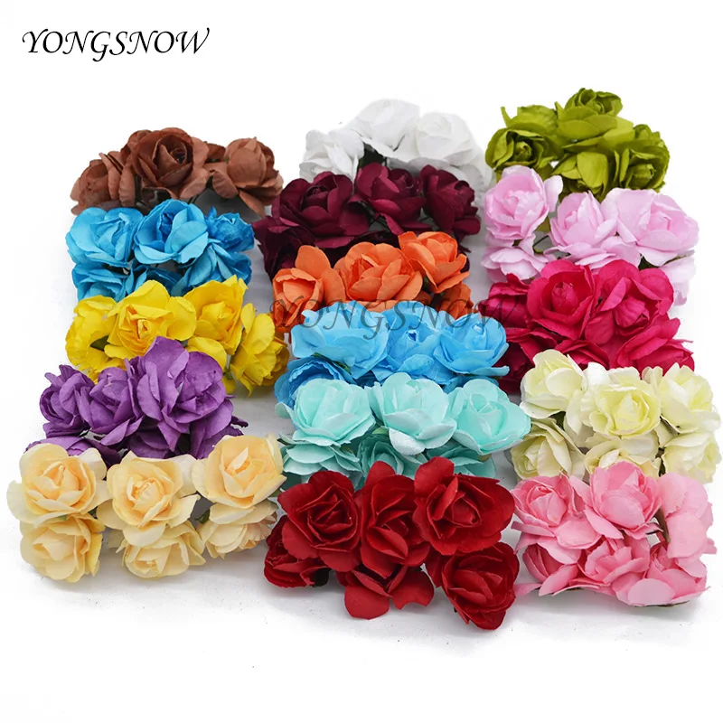 144個3センチメートル紙は花の結婚式の装飾ミニローズフラワーハンドメイドスモールパーティーブーケスクラップブックつつじの花