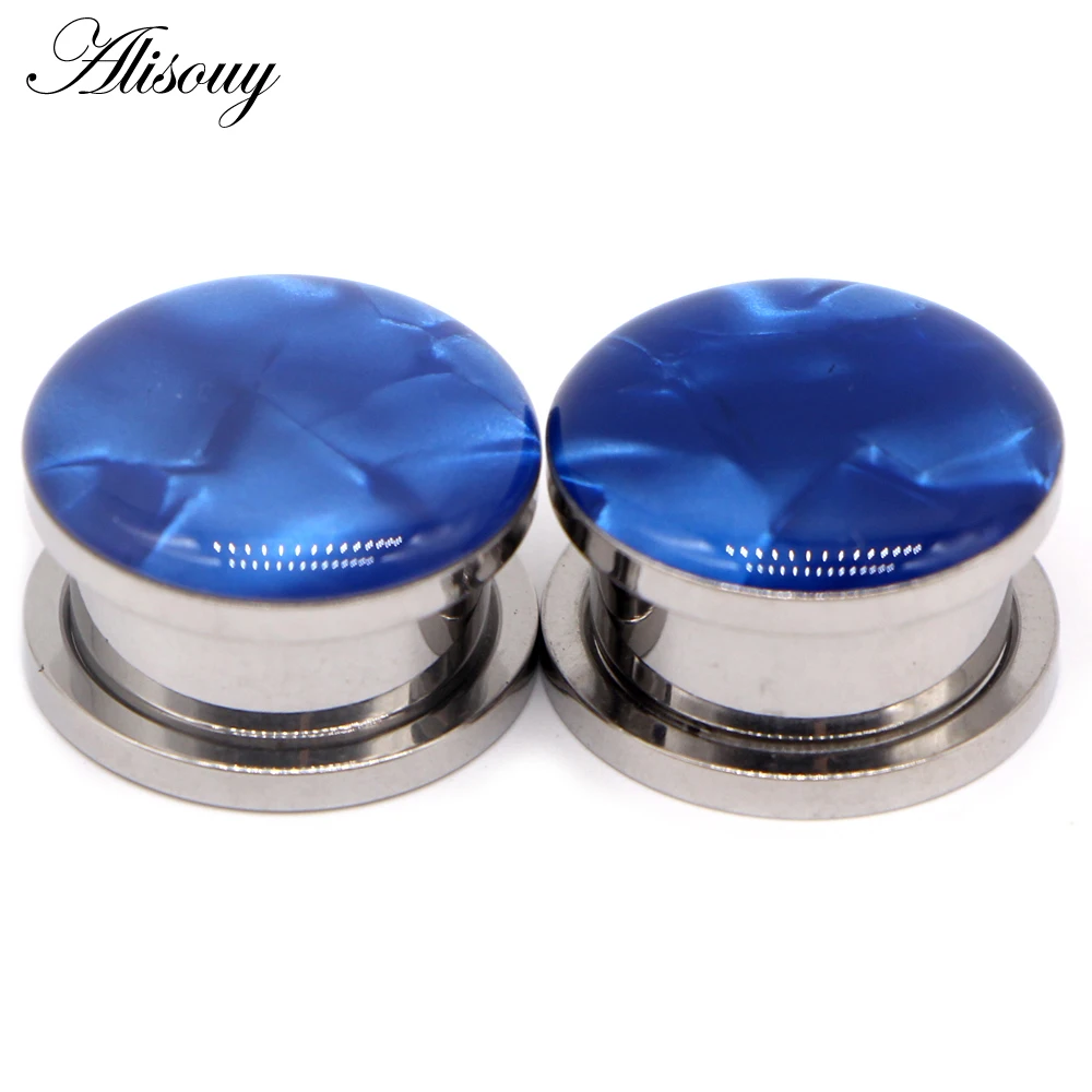 Alisouy 2pc Ear Gauges Ear Tunnels Plugs Piercing Sea Shell Stainless Steel Screw Expander Stretcher Body Jewelry Earrings Gift