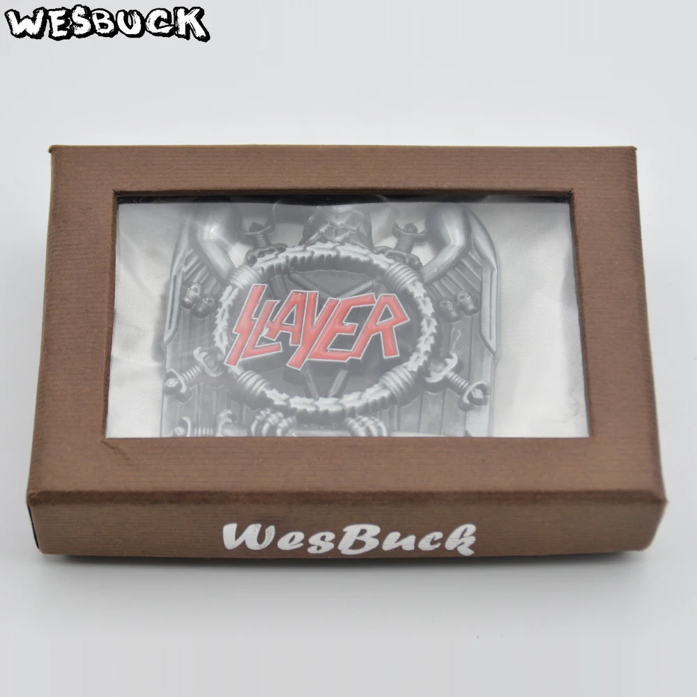 WesBuck Brand New Style 3D Silver Eagle Slayer Rock Music Belt Buckle Metal Cowboy Belt Head With PU Belt