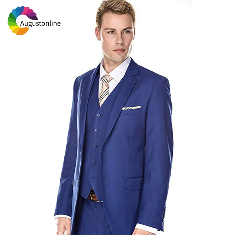 

Custom Made Royal Blue Men Suits Wedding Groom Tuxedo Groomsmen Suit Prom Wear Costume Homme 3 Pieces Jacket Pants Vest Ternos