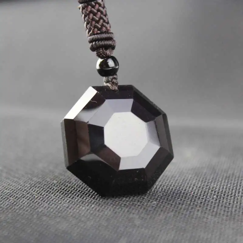 KYSZDL Natural obsidian pendant male and female auspicious black crystal pendant jewelry free gift rope and box