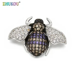 26*18mm Handmade Brass Cubic Zirconia Bees Charms Connectors for Diy Jewelry Findings, Hole: 1.5mm, Model: VS258