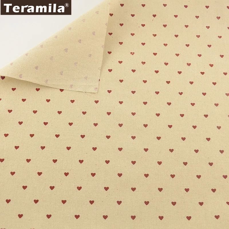 TERAMILA Polka Dots Design Cotton Linen Fabric by Yard, for Sewing Tablecloth Cover Pillow Bag Cushion Home Decora, Heart Shape