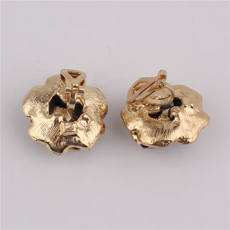GRACE JUN Vintage Gold Color Rose Flower Shape Clip on Earrings No Pierced for Women Gorgeous Cushion Earrings Needn\'t Ear Hole