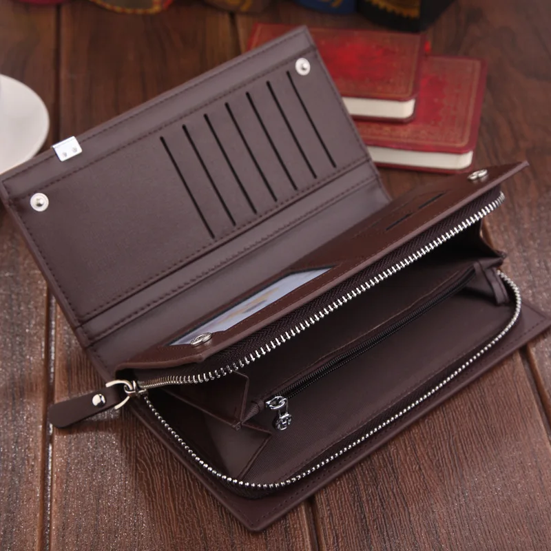 Original Luxury Brand Men\'s Wallet Business Striped Clutch Leather Purse For Male Fashion Man Card Holder With Aipper Phone Bag