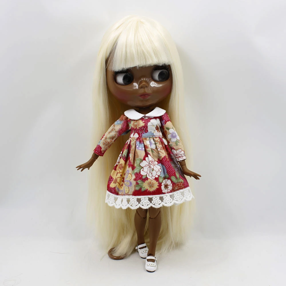 ICY DBS Blyth bjd dolls super black skin tone dark skin black Light yellow soft straight hair joint body BL0510