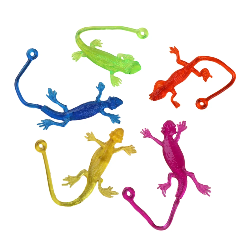 5Pcs Novelty Sticky Lizard Animals Retractable Viscous Rubber Lizard Children Funny Gadget Random Color Wholesale