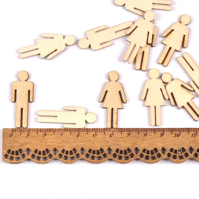 20Pcs/set Wood Handicraft Man/lady DIY Wooden Crafts Scrapbookings Accessories Embellishment decorations 10x35mm MT1921