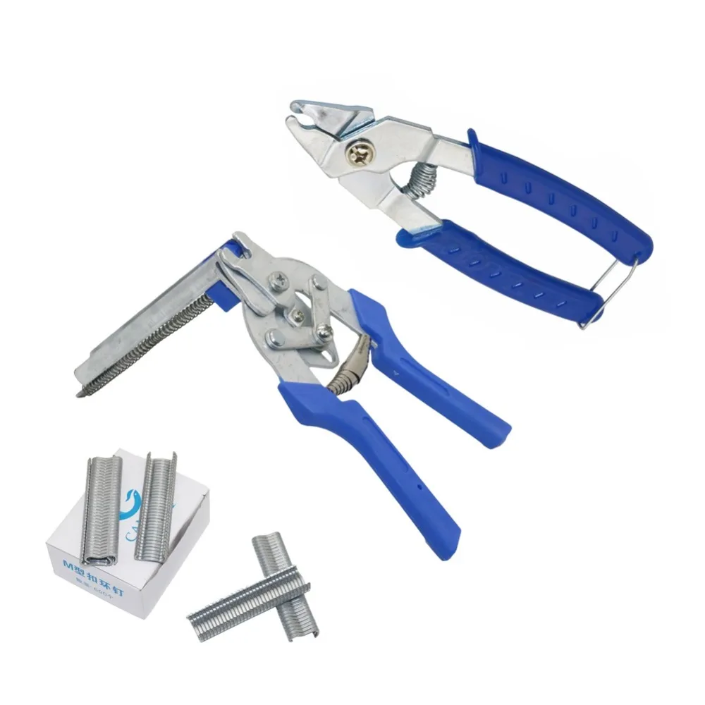 Animal Wire Cage Clamp Automatic Pliers/ Hog Ring Pliers + M Nails Bird Rabbit Cage Installation Tools Chicken Coop Equipment