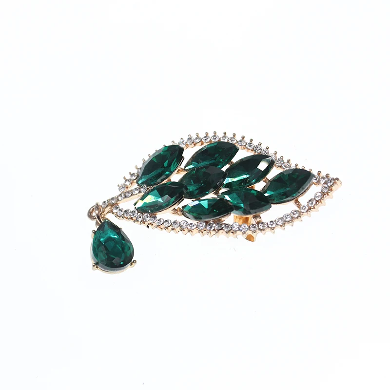 women's natural emerald Crystal leaf lapel pin Water drop Rhinestones Large Brooch pin For Wedding Party