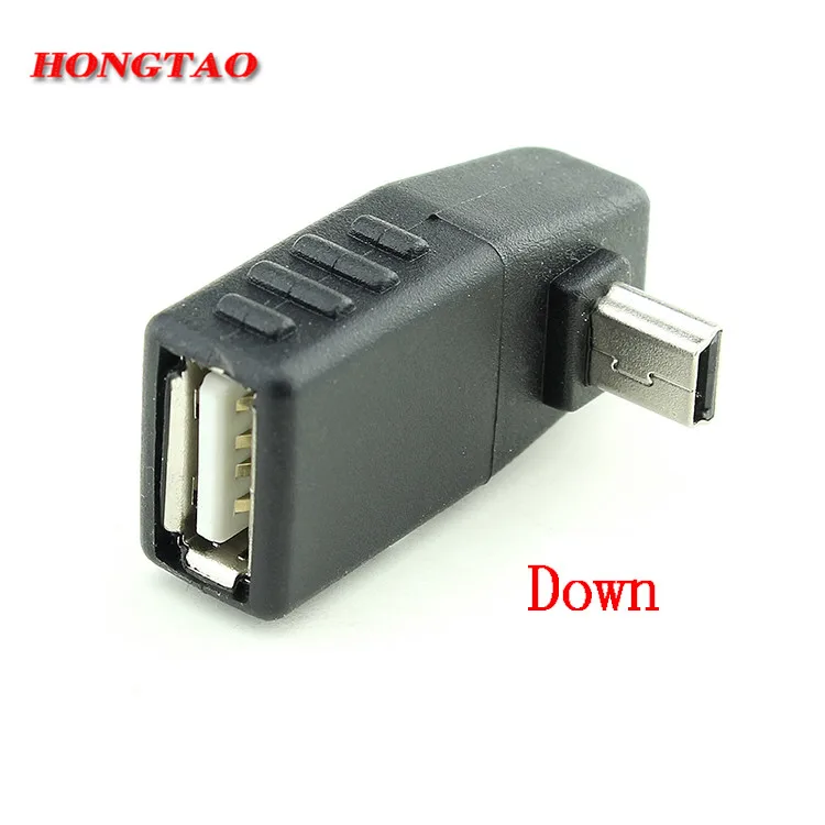 USB żeńskie do Mini USB męskie 90 stopni w dół prawy kąt w lewo adapter otg do samochodu AUX Tablet czarny w prawo w lewo w dół