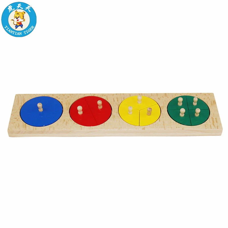 Montessori Baby drewniane zabawki wczesna edukacja chwytanie puzzle matematyka wycinane frakcje koła 1-4