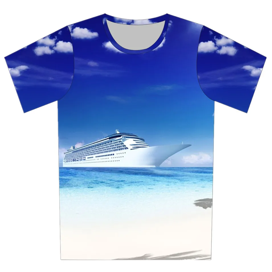 Summer Boys Girls Blue Sky Ship's Anchor Fishing Sailboat Dolphin Sea Print T-Shirt Children 3D T Shirt Kids Fashion Gift Tshirt