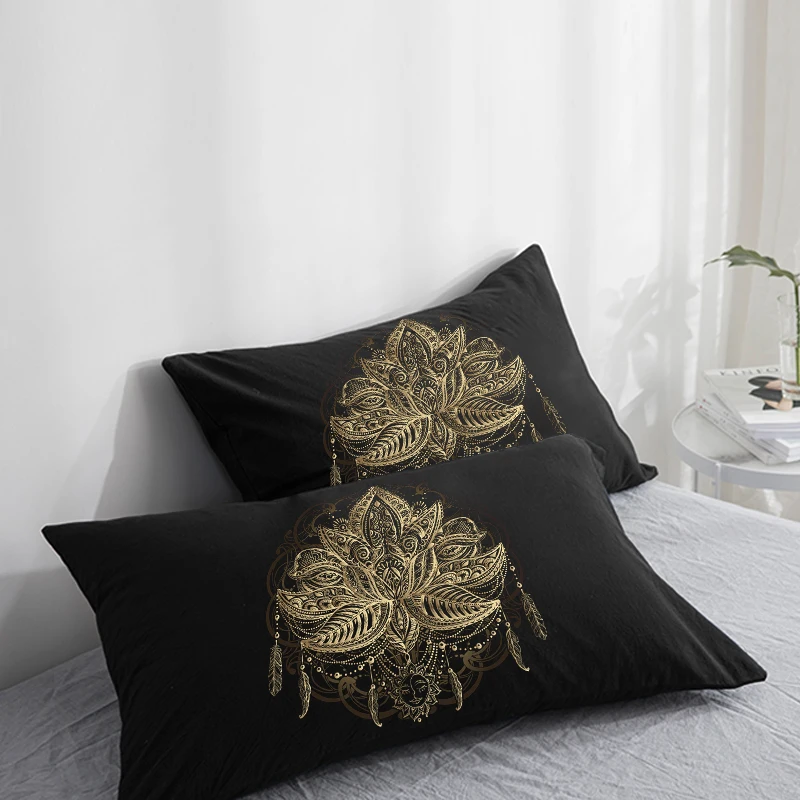 Custom 3D HD Pillow Case Pillowcase 50x70 50x75 50x80 70x70 Decorative Pillow Cover lotus on Black Bedding