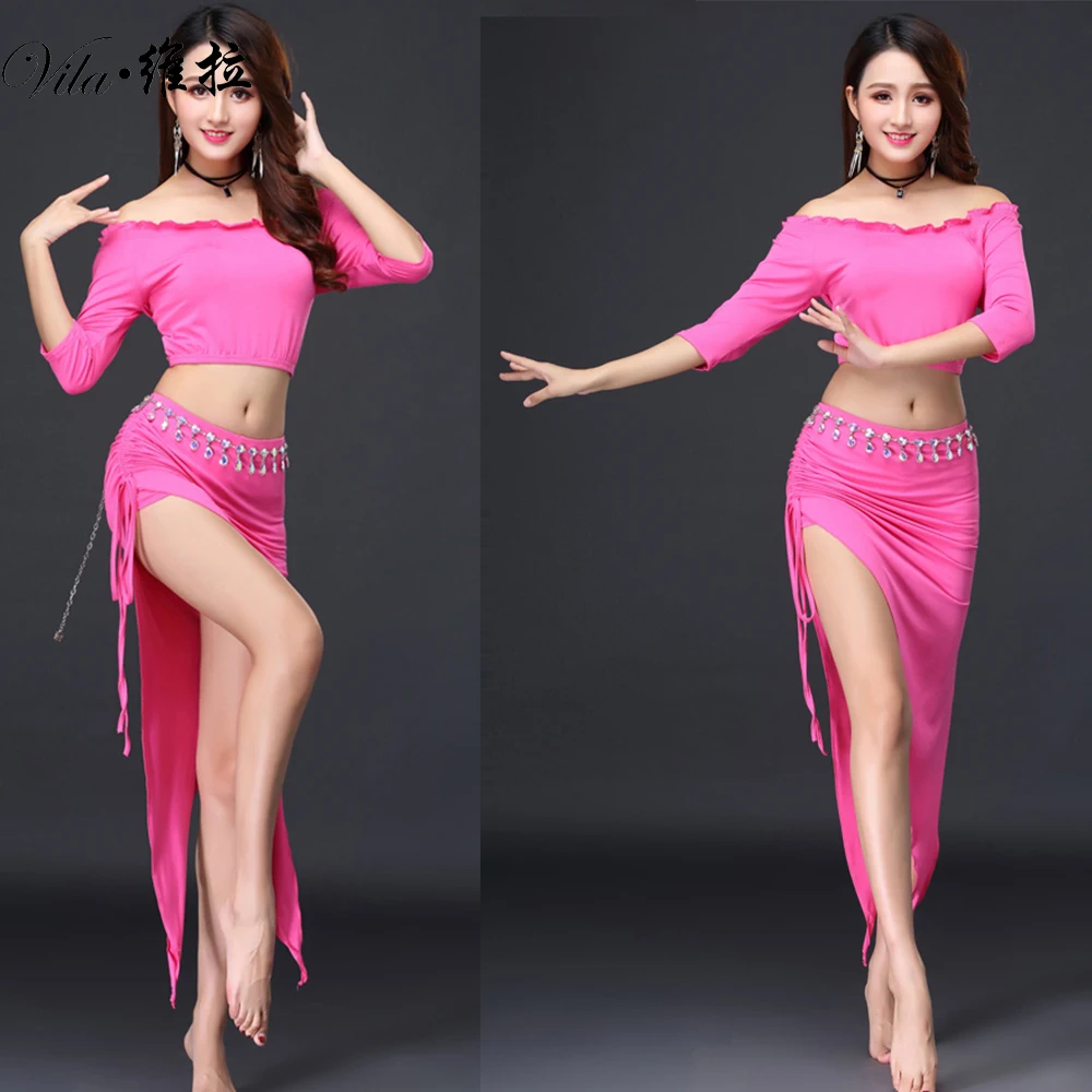 2022 Belly Dance Coustom long sleeve top+ skirt+Belt for dancing performance dance cloth for indian dance cloth