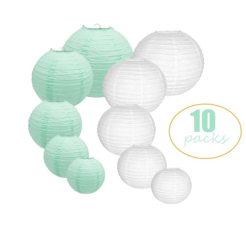 

10 Pcs/set 6"-14" White Mint Green Chinese Paper Lantern Assorted Sizes Round chinoise papier lampion wedding Hanging Home Decor