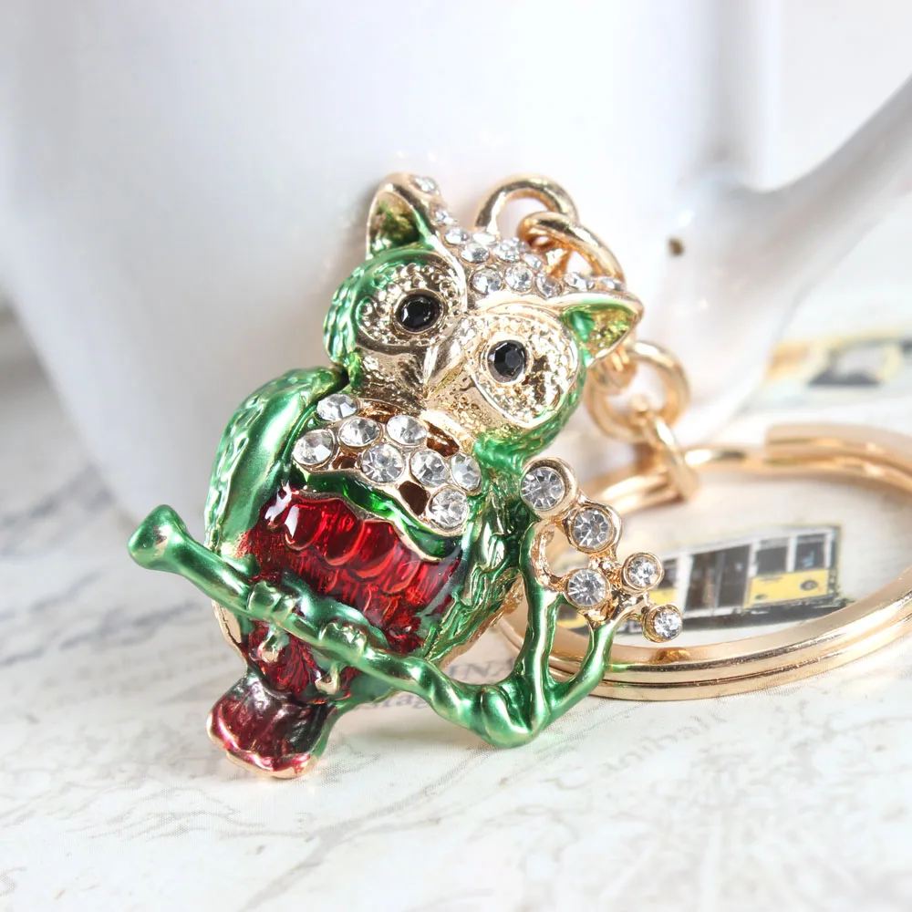 Lovely Mini Owl Branch Cute Crystal Charm Purse Handbag Car Key Keyring Keychain Party Wedding Birthday Gift