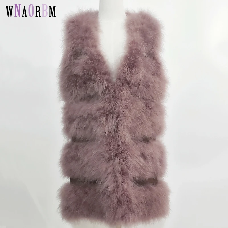 Fashion sexy turkey feather vest fur coat real fur vest ostrich fur coat vest plus leather 80 cm long women's clothing