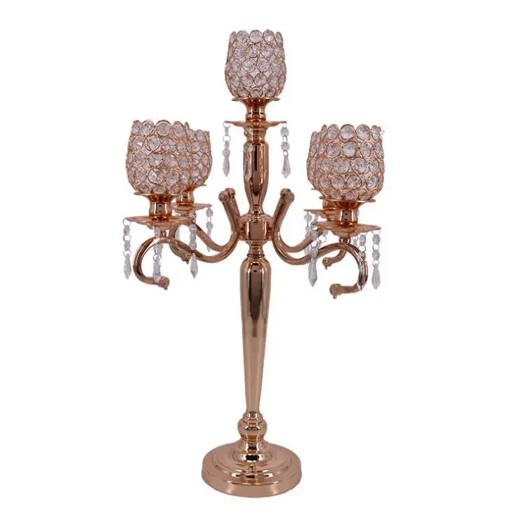 68 cm height 5-arms metal Gold/ Silver candelabras with crystal pendants wedding candle holder Event centerpiece 10 pcs SN1953