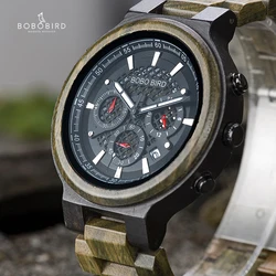 BOBO BIRD relogio masculino Watch Men Green Sandalwood Wristwatch Multifunctional Chronograph Watches Sport reloj hombre Engrave