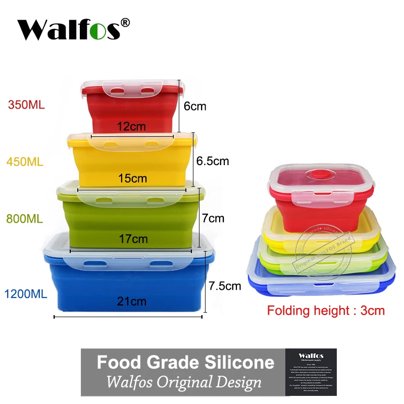 WALFOS Folding Silicone Lunch Box Food Storage Container Kitchen Microwave Tableware Portable Household Outdoor Food box