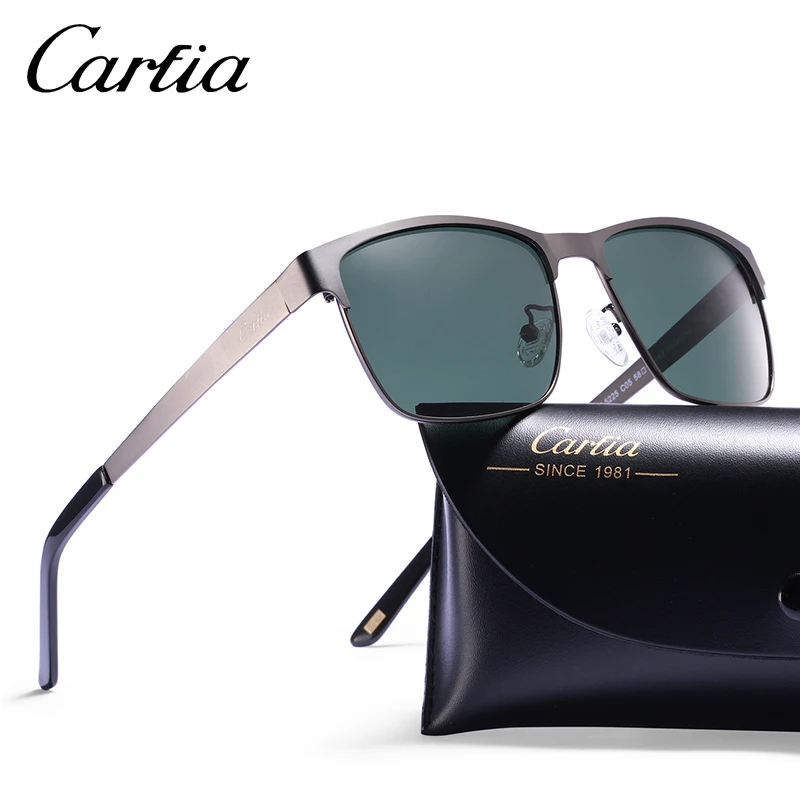 Carfia Men's Polarized Sunglasses Steampunk Vintage Square Sun Glasses For Women Men Alloy Gold Frame 100% UV Protection CA5225