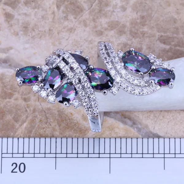 Shiny Rainbow Mystic White CZ Silver Plated Ring Size 5 / 6 / 7 / 8 / 9 / 10 / 11 / 12 S0218