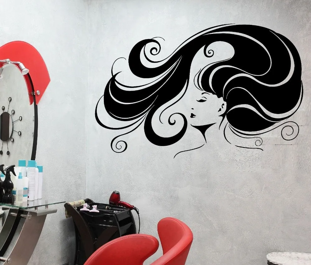 Fashion Beauty Girl Vinyl Wall Sticker Salon Hair Stylist Spa Pvc Wall Decal Shop Decoration Decal Decor