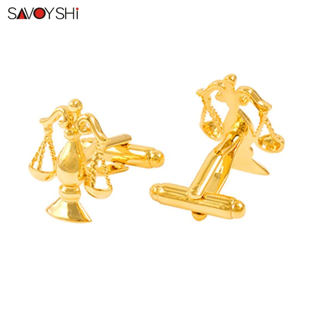 SAVOYSHI Luxury Gold Color Metal Cufflinks for Mens High Quality Retro Balance scales Cuff links Brand Jewelry Free Carving Name